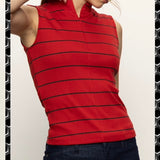 Red Sleeveless Mock Neck Top