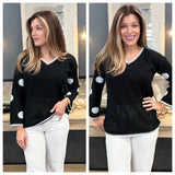 Polka Dot Sleeve Mesh Sweater