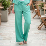 Navy Linen Drawstring Pants