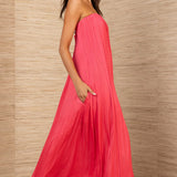 STRAPLESS ACCORDION  PLEAT MAXI